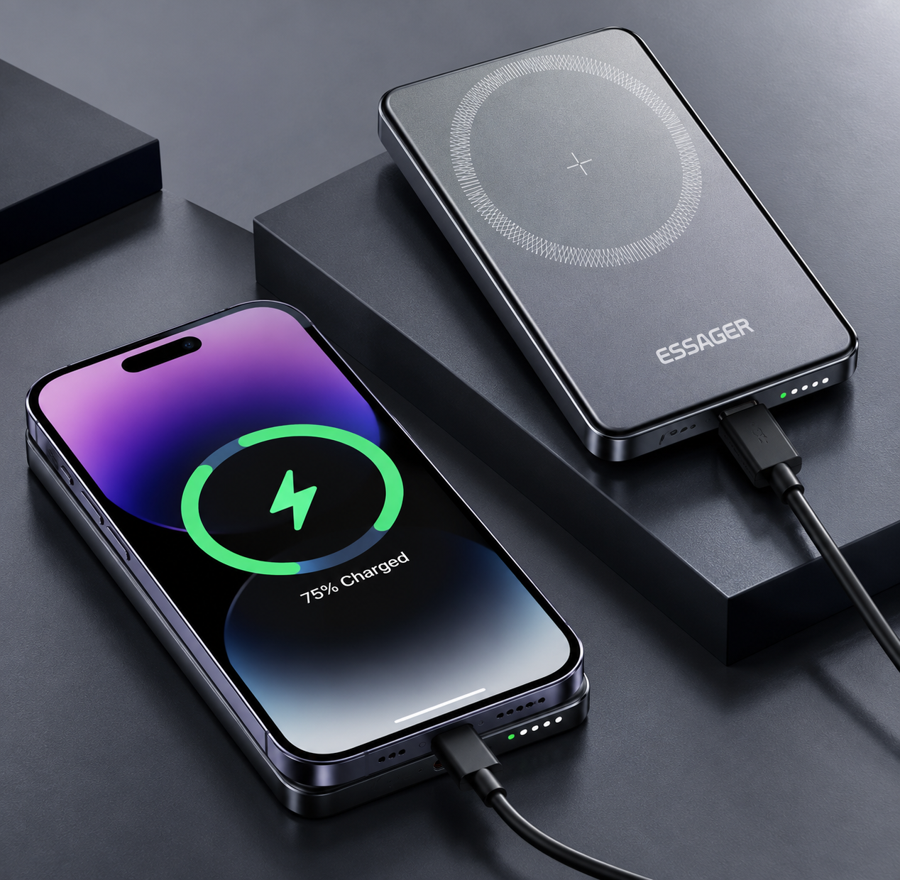 Essager Thin Wireless Power Bank Magnetic 20W 5000mAh Portable Fast Charging External Battery for Magsafe For iPhone 17 16 15 14